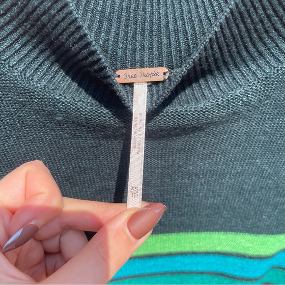 [SOLD on eBay] NWOT Free People Mock Neck Linen Blue/Green Striped Sweater XS - Picture 3 of 4